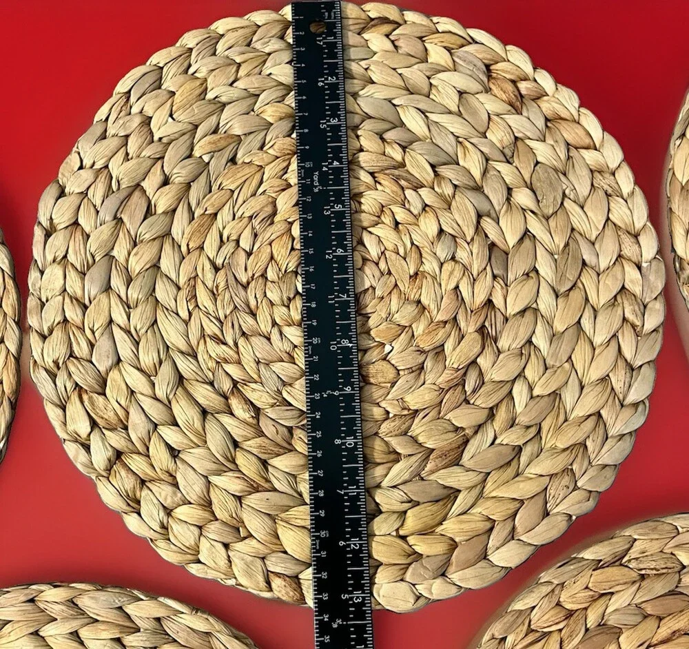 5pcs Round Water Hyacinth Woven Placemats Braided Straw Mats 13.25 Inches